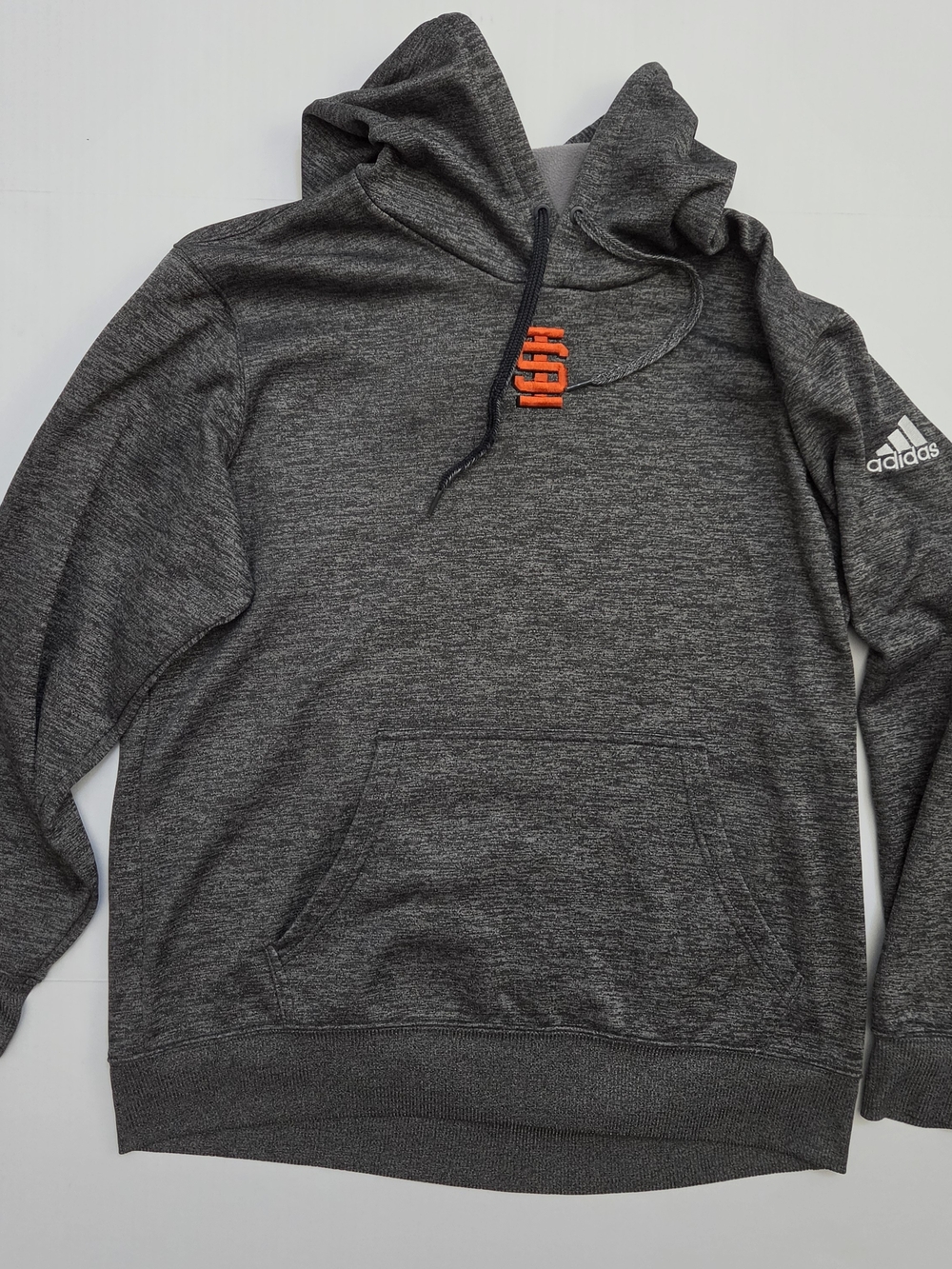 adidas Men's Dark Heather Gray Hoodie with Orange Tab